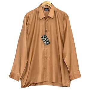 Bocci Mens 100% Pure Silk Long Sleeve Button Up Shirt Bronze Brown Large NWT